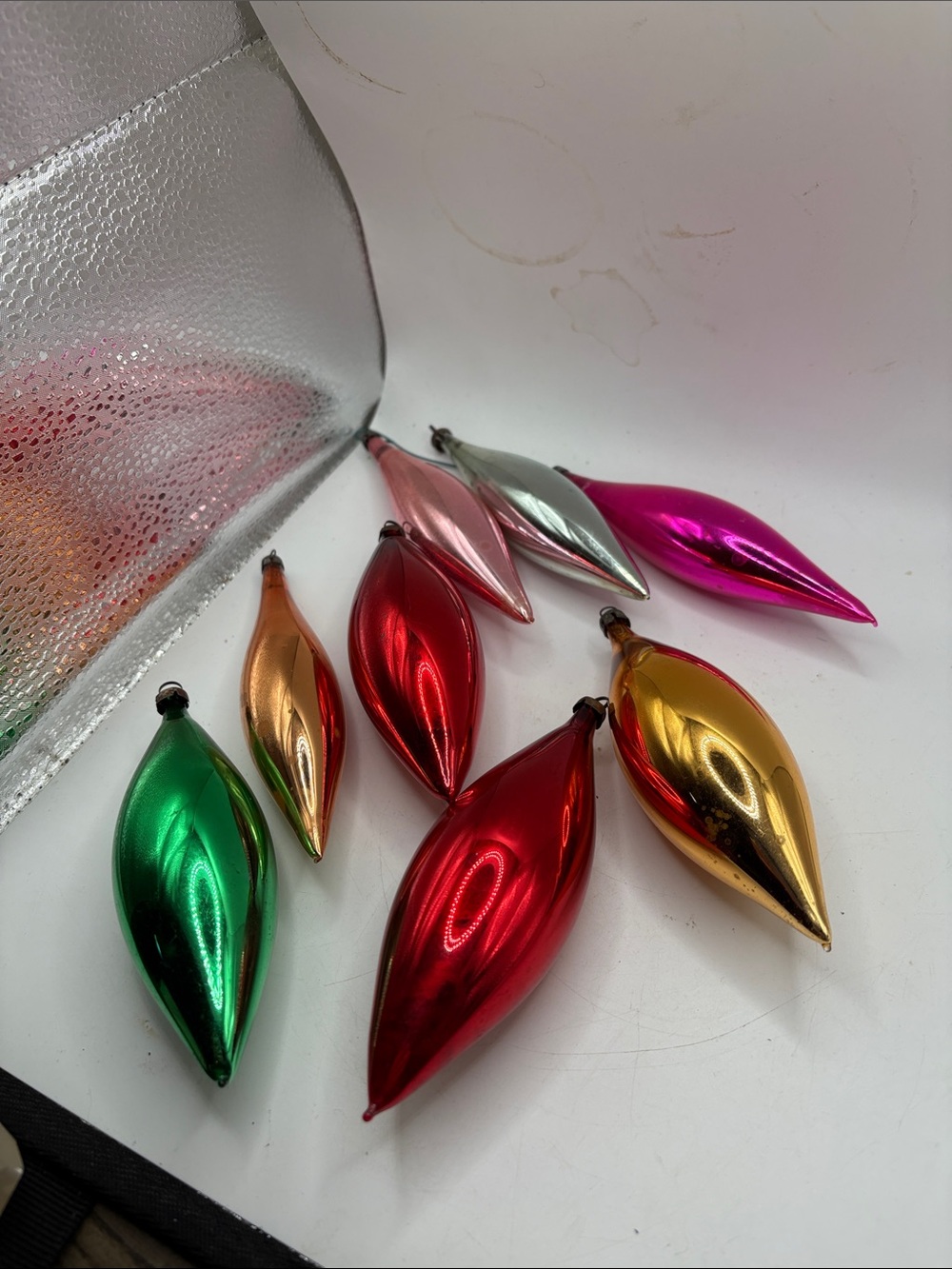 Vintage Glass Teardrop Christmas Ornaments Commodore Lot of 8